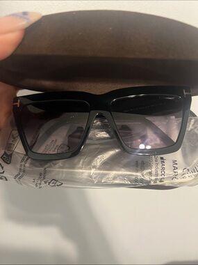 Tom Ford Black Oversized Square Sunglasses with Gold Temple Accent